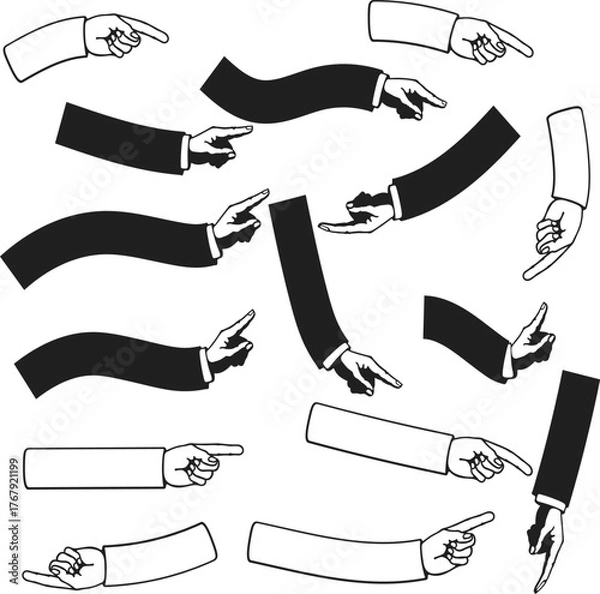 Obraz Pointing Hands in Black and White Collection Indicating Direction