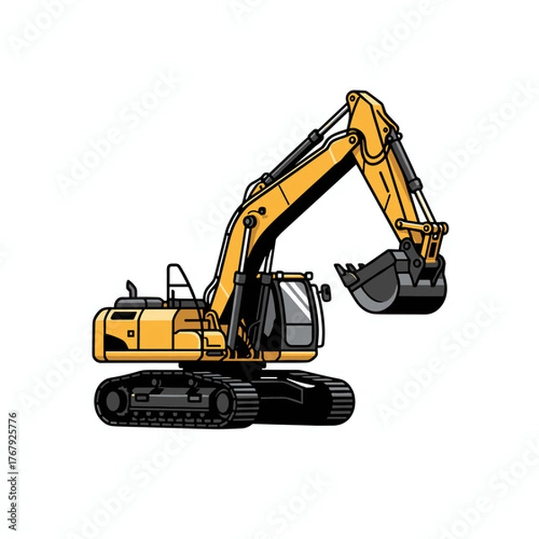 Obraz Excavator bulldozer construction vehicle isolated on white background