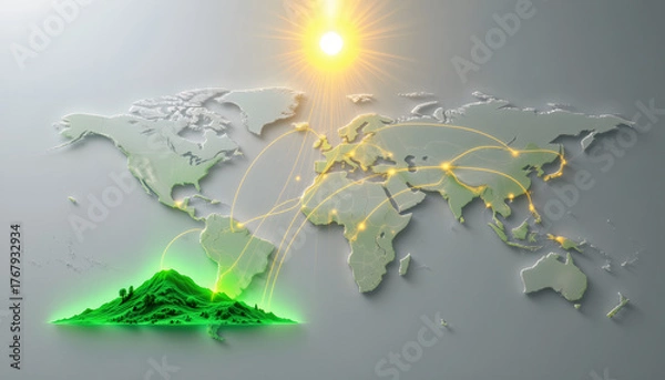 Obraz A minimalist world map backdrop rendered in a soft, light gray hue, evoking a calm, neutral canvas, At the bottom center