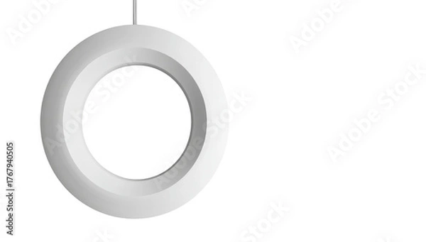 Fototapeta Floating donut of white. Minimalist image.  White torus suspended in black. Simple and clean. Geometric design