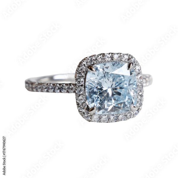Fototapeta A stunning cushion-cut aquamarine ring encircled by shimmering diamonds, set on a delicate, pav?-set band