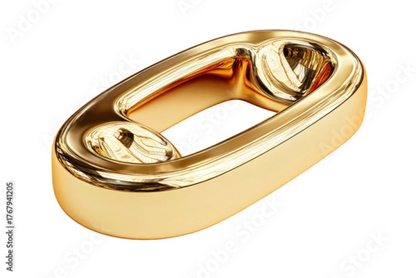 Fototapeta A gleaming golden oblong with curved indents reflects light intensely against a pure black backdrop
