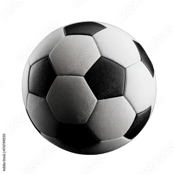 Fototapeta A classic black and white soccer ball against a dark background, creating stark contrast