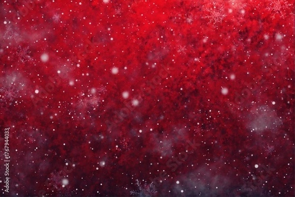 Fototapeta Red passion bacground with snowflakes for Saint Valentain's Day on February 14. Winter snowing background design for banners. Christmas ad backdrop texture