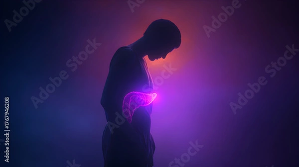 Obraz Silhouette of person with glowing pancreas in body highlighting awareness, prevention, and research for World Pancreatic Cancer Day and healthcare education
