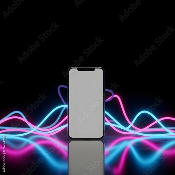 Fototapeta Neon Smartphone Mockup Reflection