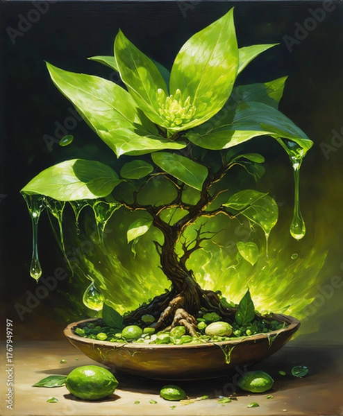 Fototapeta green leaf in water