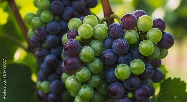 Fototapeta Ripening Grapes on the Vine - A Colorful Harvest.