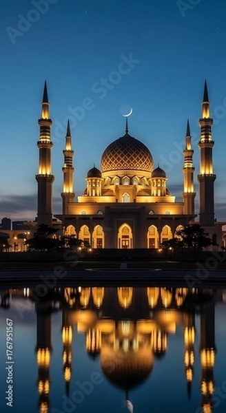 Fototapeta Majestic Mosque at Dusk - A Reflection of Faith and Tranquility.