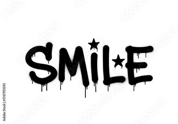 Fototapeta Graffiti Style Smile Word Art with Drip Effect and Star Accents.