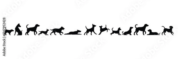 Obraz Assortment of Dog Silhouettes in Motion, Vector Collection of Dogs Running, Playing, and Sitting, Dog Animation Sprite Sheet Icons, vector, illustration.