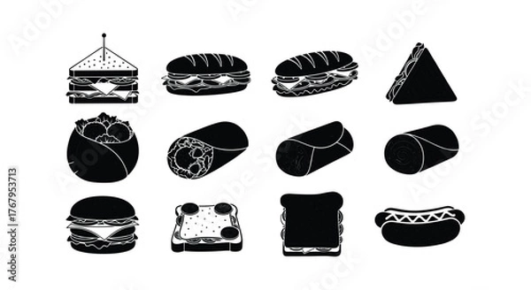 Fototapeta Collection of silhouetted ice cream treats on white background