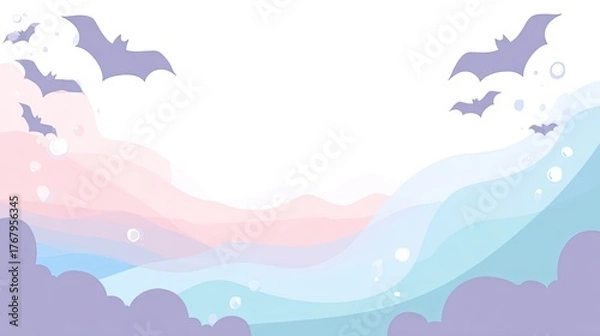 Fototapeta Scenic Halloween Background with Bats and Soft Color Waves