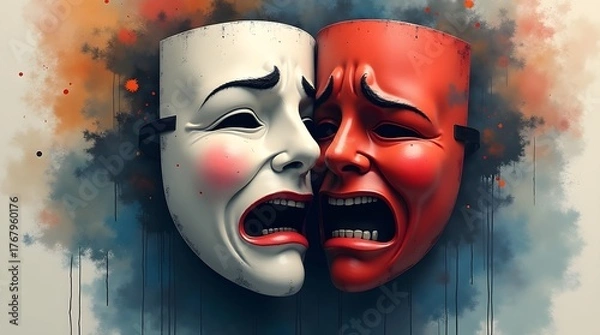 Fototapeta Abstract fusion of happy and sad theater masks