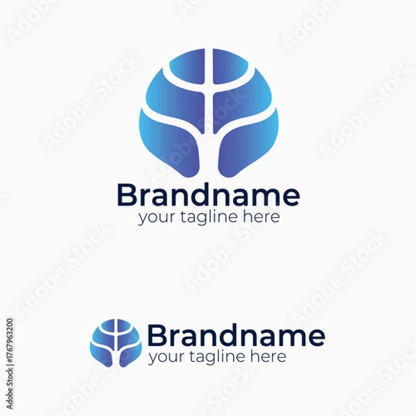 Fototapeta Abstract Brain Tree Logo Vector Design. Modern Mind Growth and Nature Connection Symbol. Creative Technology, Health, and Education Corporate Identity Logotype