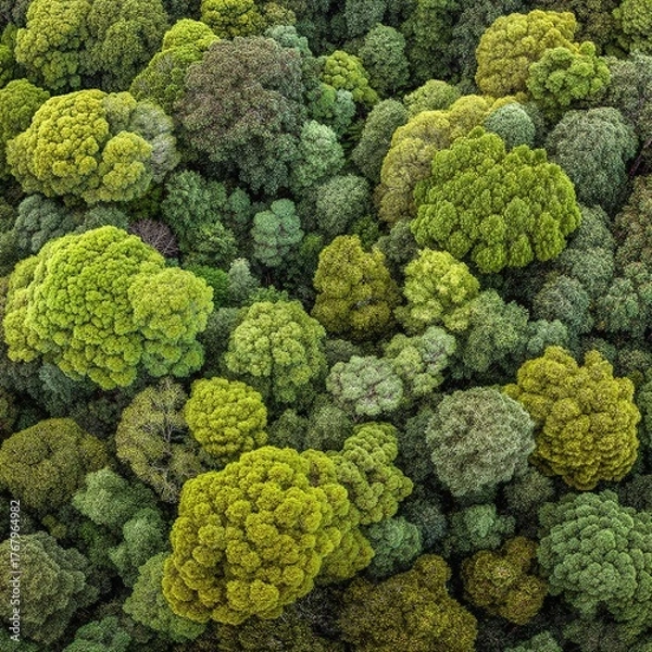 Fototapeta Aerial View of Dense Green Forest with Varied Foliage Patterns