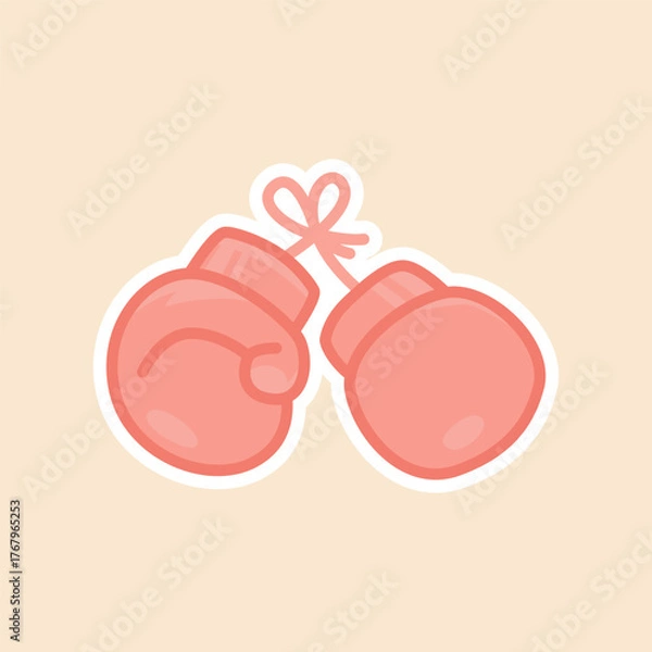 Fototapeta Pair of Tied Boxing Gloves Sticker for Gym and Fighting Themes Isolated Vector Flat Illustration