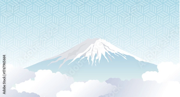 Obraz 富士山, 年賀状, 山, お正月, 晴天, 快晴, 和風, 和柄, 美しい, 世界遺産, 登山, 風景, 景色, 手書き, ベクター, アート, グラフィック, 雪, 雲, 雲海, 自然, 旅行, 年賀, 新年、イラスト、おしゃれ、日本