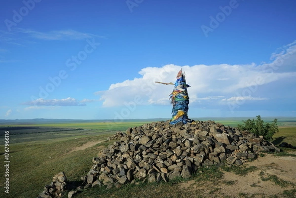 Fototapeta oboo on a hill in Mongolia