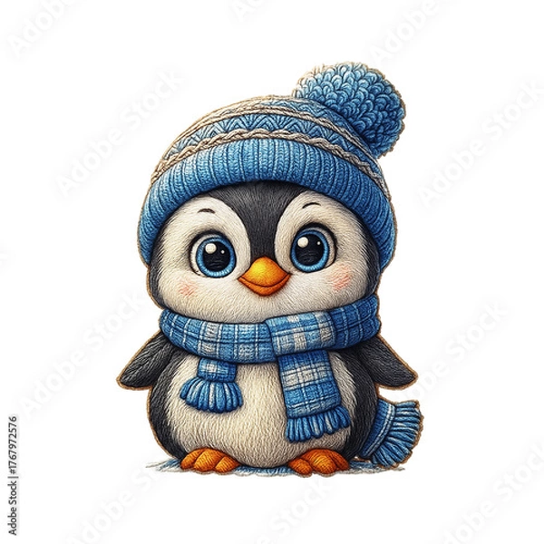 Obraz Winter penguin patch embroidery design with transparent background