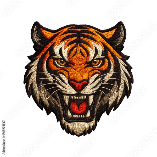 Obraz Tiger head patch embroidery design with transparent background