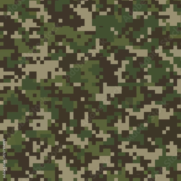 Fototapeta Digital camouflage pattern with green and brown pixelated design 1. EPS Editable
