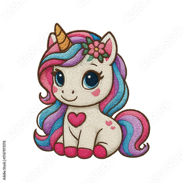 Obraz Cute unicorn patch embroidery design with transparent background