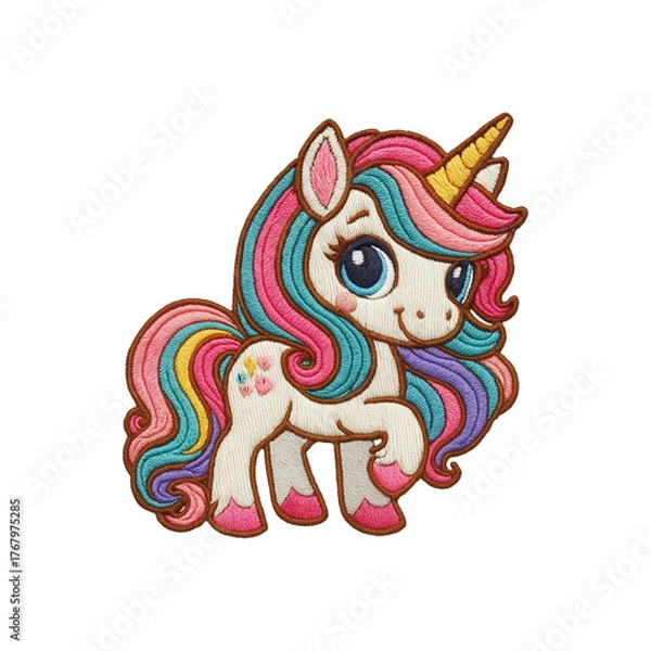 Obraz Cute unicorn patch embroidery design with transparent background
