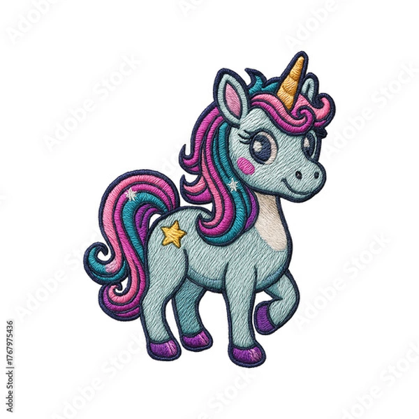 Obraz Cute unicorn patch embroidery design with transparent background