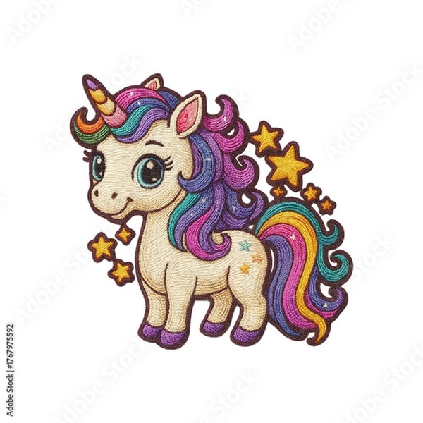 Obraz Cute unicorn patch embroidery design with transparent background