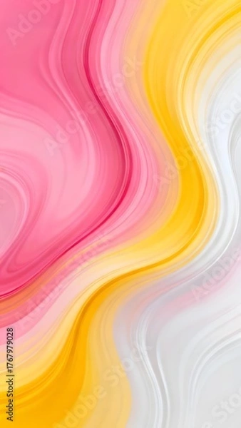 Fototapeta Abstract flowing gradient pattern with pink, yellow, and white wavy lines