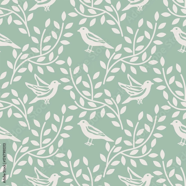 Fototapeta Seamless birds and branches vector pattern