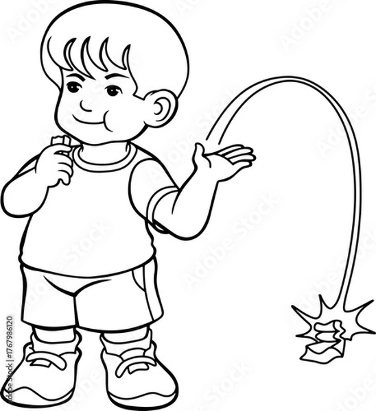 Fototapeta Kid Carelessly Throwing Trash Around vector illustration 