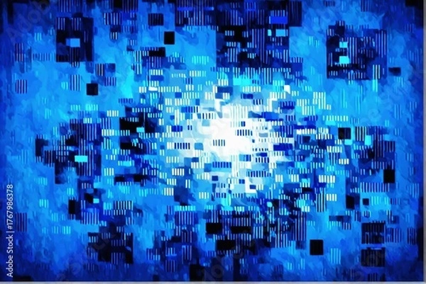 Fototapeta Pixel blue digital wallpaper design. Banner for ai background