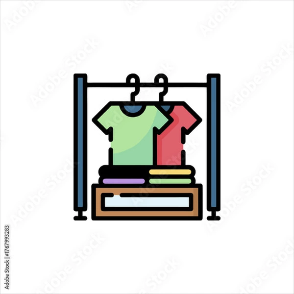 Obraz Colorful shirts hang neatly on a clothing rack in a retail store, showcasing fashion and style for shoppers, creating an inviting and trendy atmosphere.