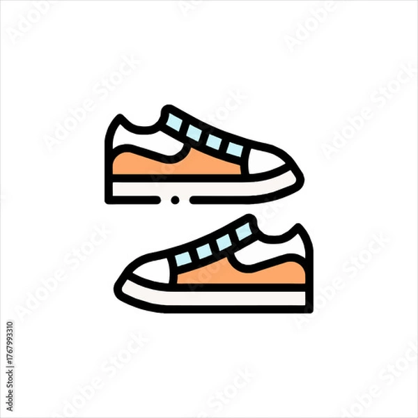 Obraz Pair of sneakers displayed on white surface representing casual footwear and athletic style, perfect for sports or everyday wear.