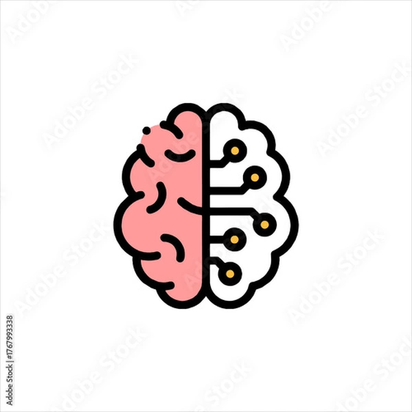 Obraz Artificial intelligence brain processes information with neural network connections on white backdrop, symbolizing innovation and technological advancement.