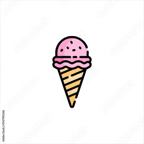 Obraz Pink ice cream cone melting on white surface representing sweet summer treat, perfect for dessert and refreshing snack on a hot day.