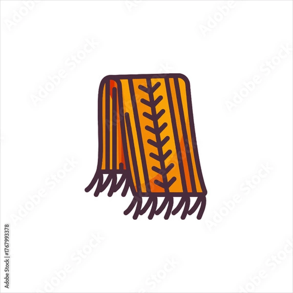 Obraz Warm scarf hanging with fringe and orange stripes, creating a cozy and inviting atmosphere for cold weather fashion.