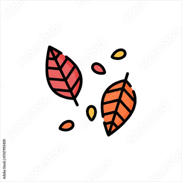 Obraz Autumn leaves falling gently to the ground, surrounded by small seeds in a minimalist style, creating a serene and peaceful atmosphere.
