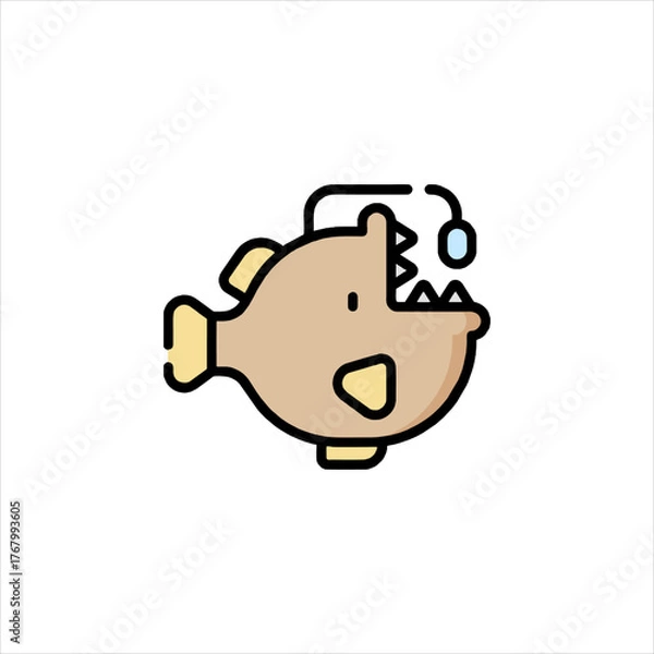 Obraz Anglerfish swimming in the deep ocean with bioluminescent lure to attract prey in a mysterious, underwater world.