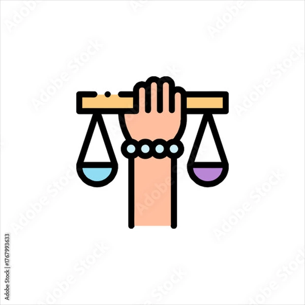 Obraz Hand holding scales of justice symbolizes fairness and equality in legal system, representing balance and impartiality, conveying theme of law and order.
