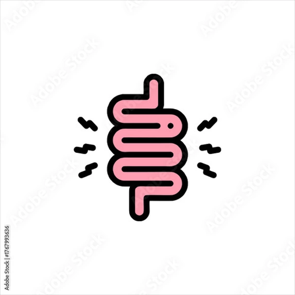 Obraz Human intestine experiencing discomfort with radiating pain signals, representing digestive issues and health concerns, depicted in a minimalist style.