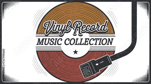 Fototapeta Retro vinyl record illustration with turntable arm and vintage typography for classic music collection poster design