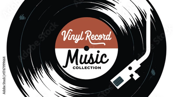 Fototapeta Vinyl record music collection logo with turntable stylus retro vintage sound analog disc illustration vector design