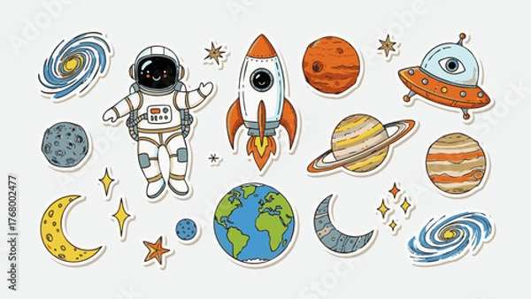 Fototapeta Cartoon Space Astronaut Rocket Planet Illustration Pack