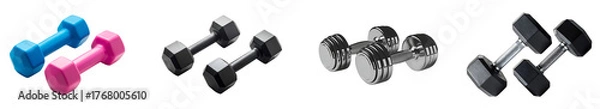 Obraz Blue pink black silver dumbbells weights exercise
