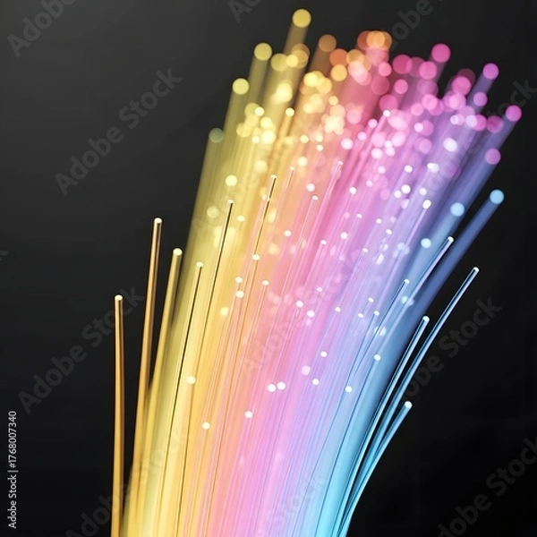 Fototapeta A close-up view of a vibrant bundle of colorful optical fiber cables, highlighting the technological advancements in communication