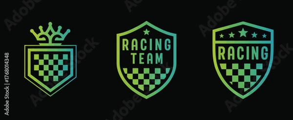 Fototapeta Racing Logo and Sport Badge Vector Design Pack – Includes racing symbols, shield emblems, car stripes, and flag illustrations ideal for motorsport decals, vehicle decoration, and automotive branding.