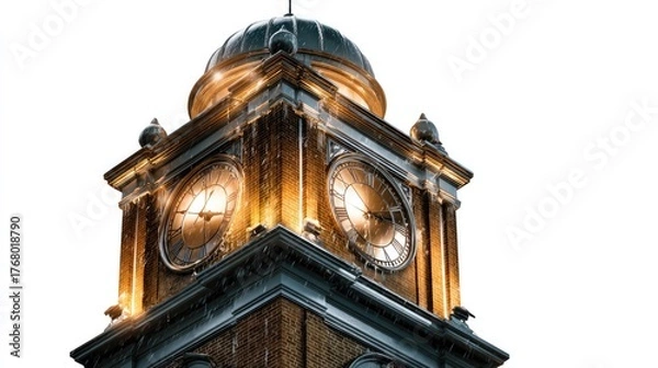 Fototapeta Clock Tower's Timeless Grandeur: Capturing the architectural brilliance of a historic clock tower with its illuminated clock faces and intricate details, embodying the essence of time.